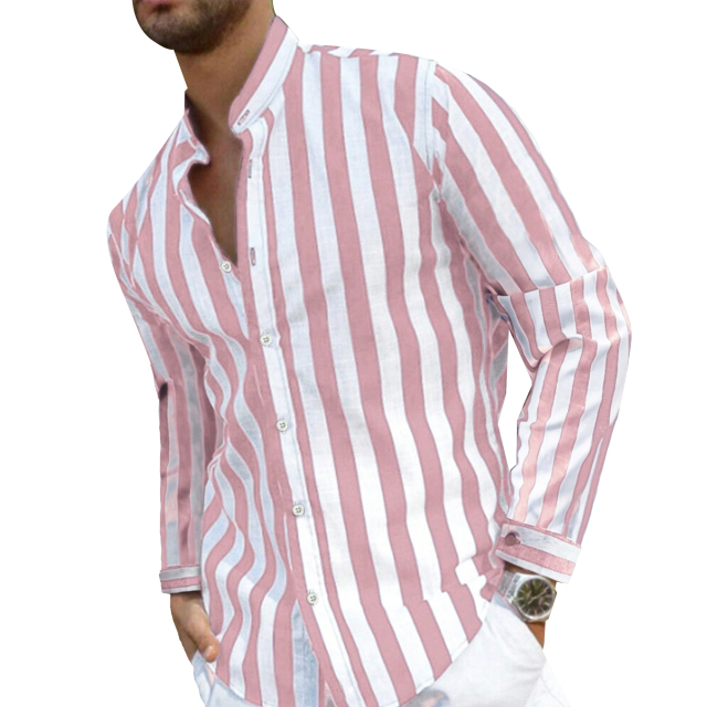 Mens Long Sleeve Shirts Casual Button up Shirt Men Striped Henley Shirts Stylish