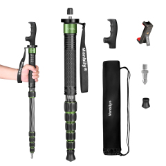 Manbily Carbon Fiber Camera Monopod Walking Stick with Handle C-555L (GREEN / RED)