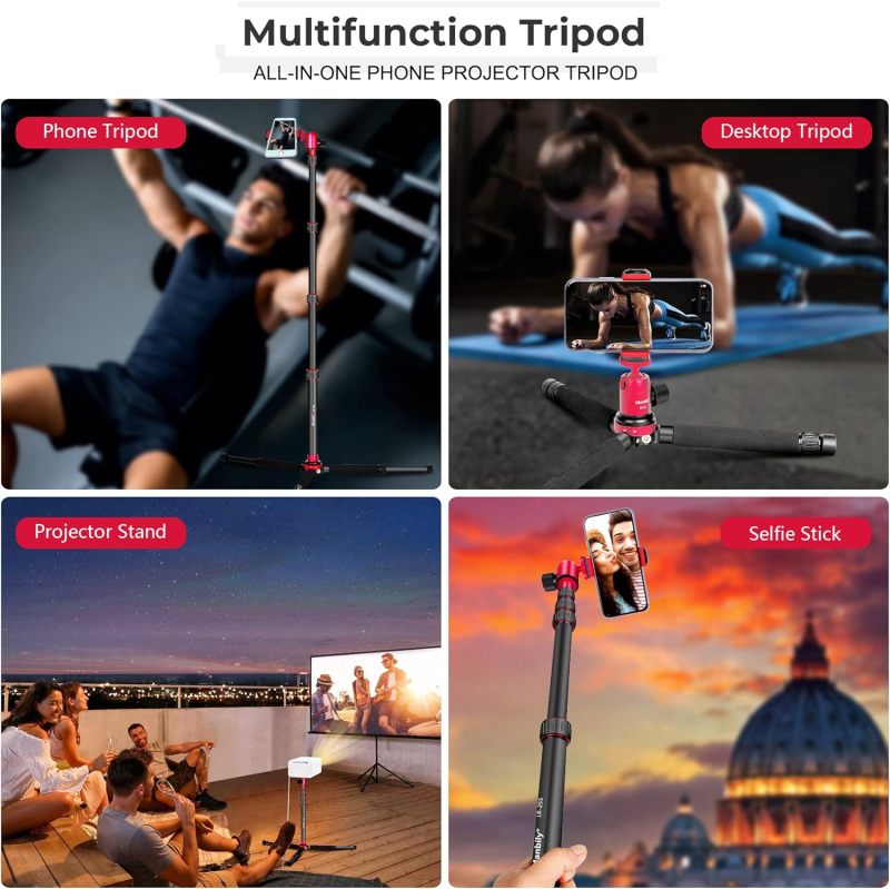 Manbily Cell Phone Camera Selfie Stick Tripod Monopod with Wireless Remote, Extendable Travel Tripod Aluminum Extension Rod Ball Head Phone Holder Carry Bag,Projector Tripod,for Video Vlogging Live