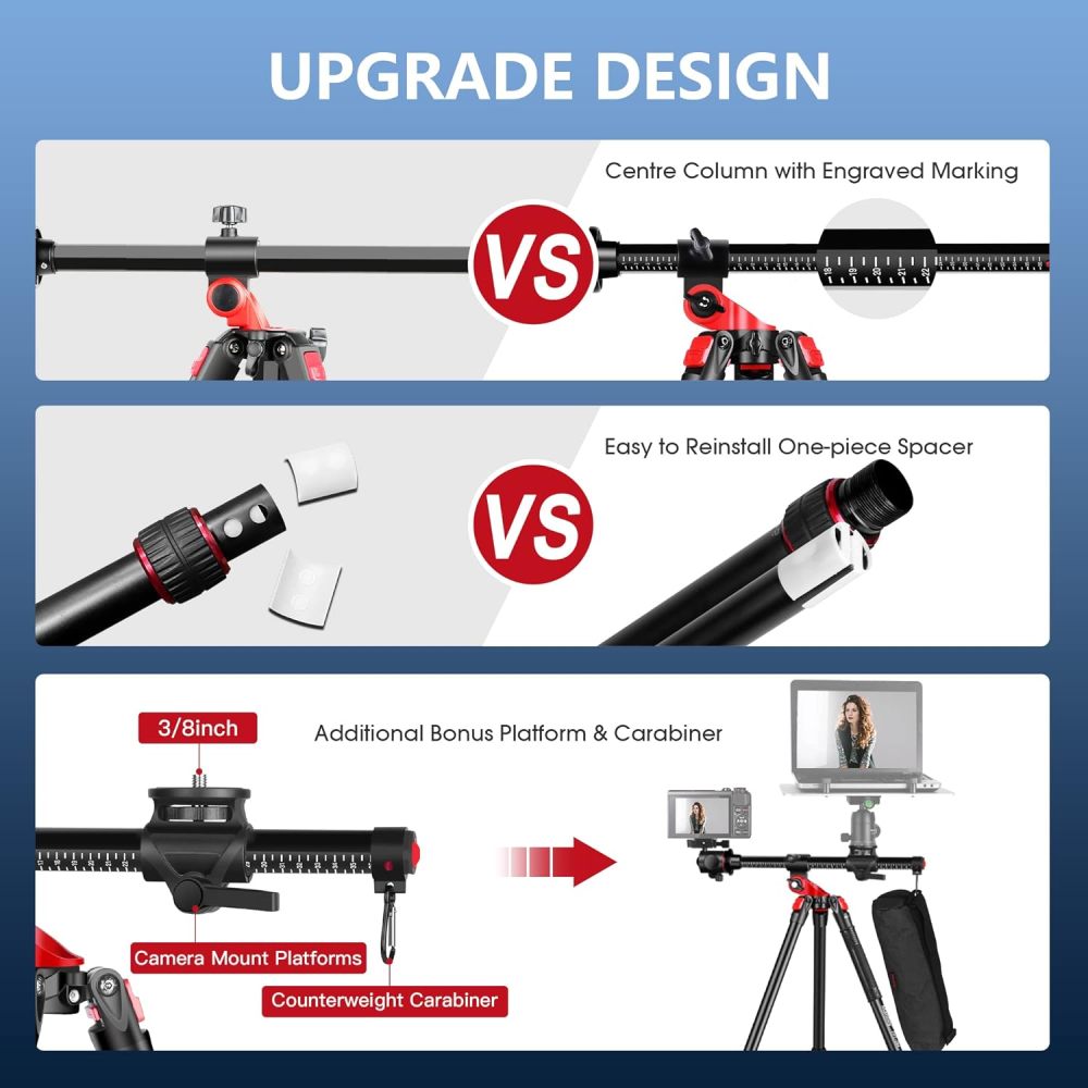 Camera Tripod Manbily 70 inch Horizontal Aluminum Tripod Monopod w Engraved Center Column 360° Ball Head and Camera Mount Platform, Professional Tripod for DSLR Cameras Overhead Shots Studio Video