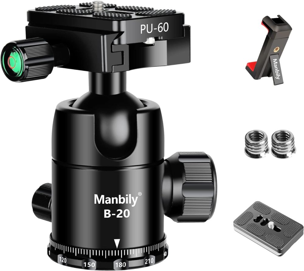Manbily Ball Head for Shooting Stick Tripod, CNC Metal Aluminum Clamp Rest Head for Hunting, 360° Panoramic Ball Head for DSLR Camera, Load up to 33lbs/15kg