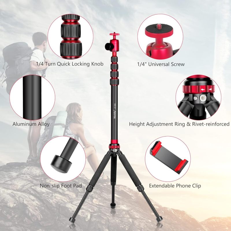 Manbily Cell Phone Camera Selfie Stick Tripod Monopod with Wireless Remote, Extendable Travel Tripod Aluminum Extension Rod Ball Head Phone Holder Carry Bag,Projector Tripod,for Video Vlogging Live