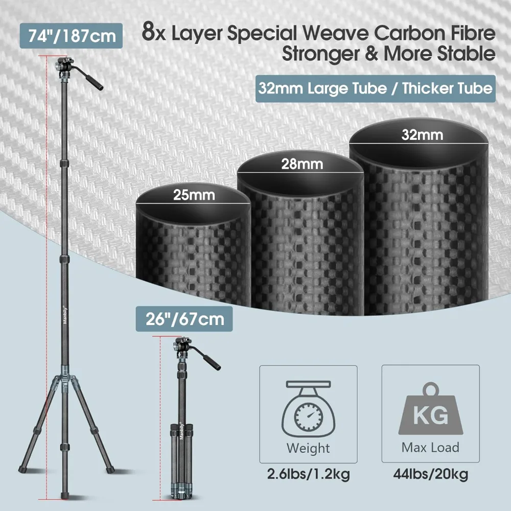 Manbily 69-inch Camera Monopod 32 mm Buis Aluminium Manbily 69-inch Camera Monopod 32 mm Buis Aluminium