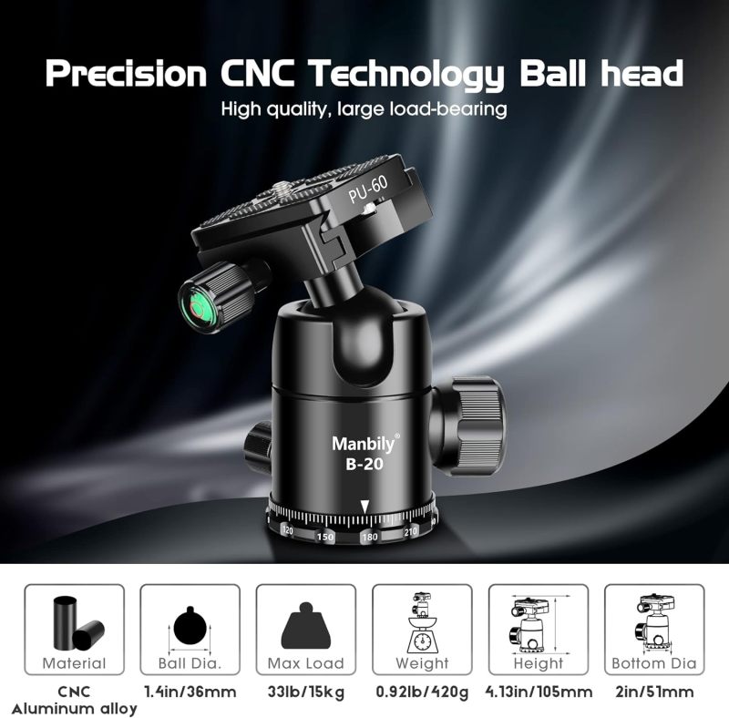 Manbily Ball Head for Shooting Stick Tripod, CNC Metal Aluminum Clamp Rest Head for Hunting, 360° Panoramic Ball Head for DSLR Camera, Load up to 33lbs/15kg