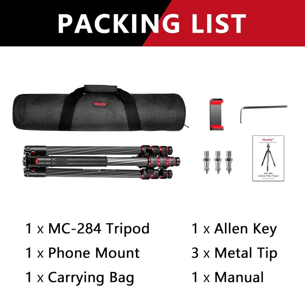 Manbily 68 Inches Carbon Fiber Camera Tripod Monopod with 360 Degree Ball Head， Travel Tripod with Quick Release Plate and Bag for DSLR Camera Video Camcorder (MC-284)