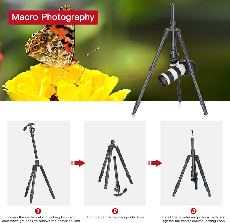 Camera Tripod, Manbily 74" Aluminum Travel Tripod Monopod Stand for Camera DSLR Phone, 360° Ball Head w Handle and Extra 1/4" QR Plate, Payload 17.6lbs, Compatible with Canon Nikon Sony