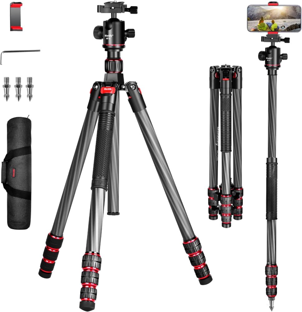 Manbily 68 Inches Carbon Fiber Camera Tripod Monopod with 360 Degree Ball Head， Travel Tripod with Quick Release Plate and Bag for DSLR Camera Video Camcorder (MC-284)