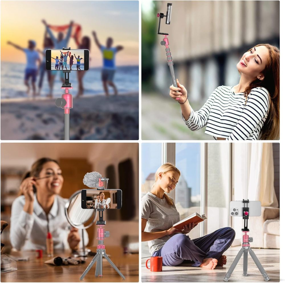 Manbily Phone Tripod Mount Adapter with Cold Shoe, Metal Aluminum Smartphone Tripod Holder 360° Cell Phone Clip for iPhone Samsung Video Live Vlog