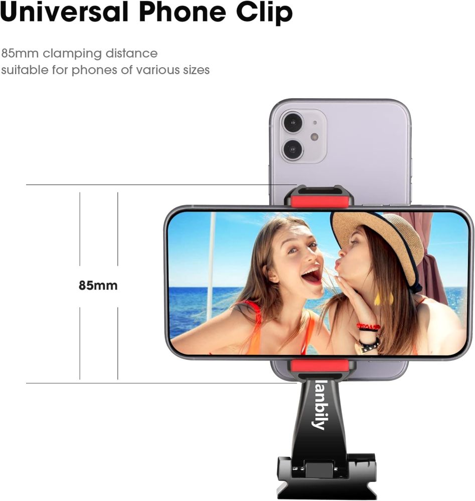 Manbily Phone Tripod Mount Adapter,360° Rotatable Dual Cell Phone Holder Clip,Adjustable Clamp with 4 Cold Shoe, 1/4'' Screw Fits Tripod Monopod Selfie Stick,for Vlog Live Streaming Video Recording
