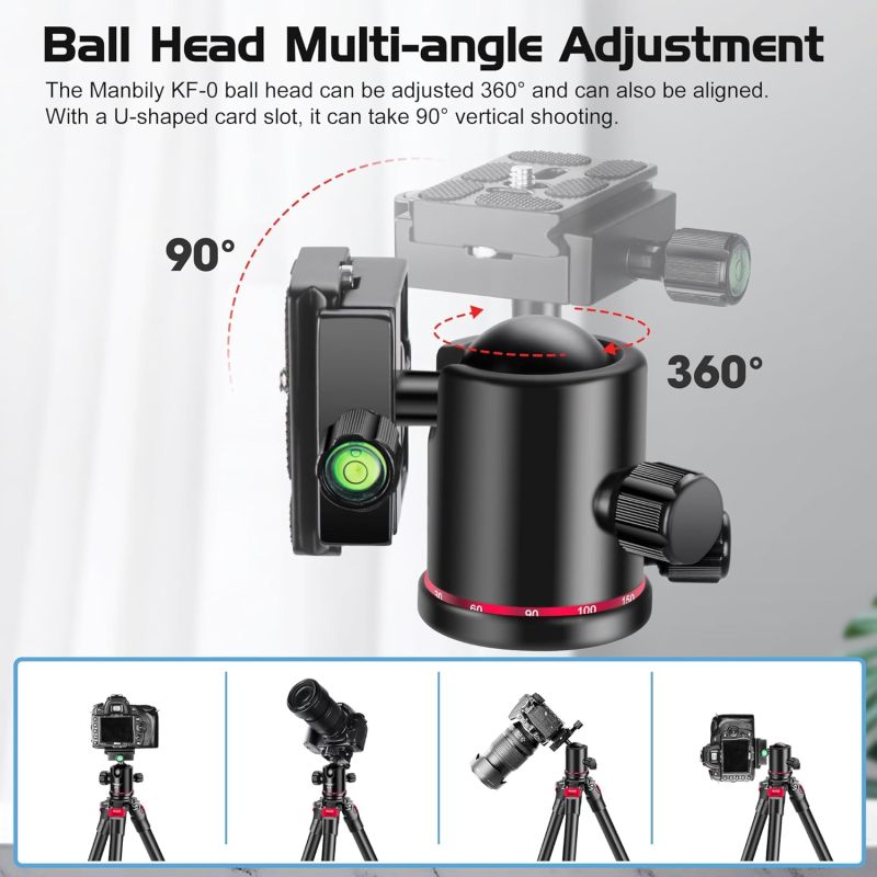 Ball Head Manbily Tripod Head Metal Aluminum Body 360° Panoramic Monopod Head with Extra Arca Swiss Quick Release Plate, Load up to 17.6lbs/8kg,Camera Head for DSLR, Camcorder, Slider (Red)