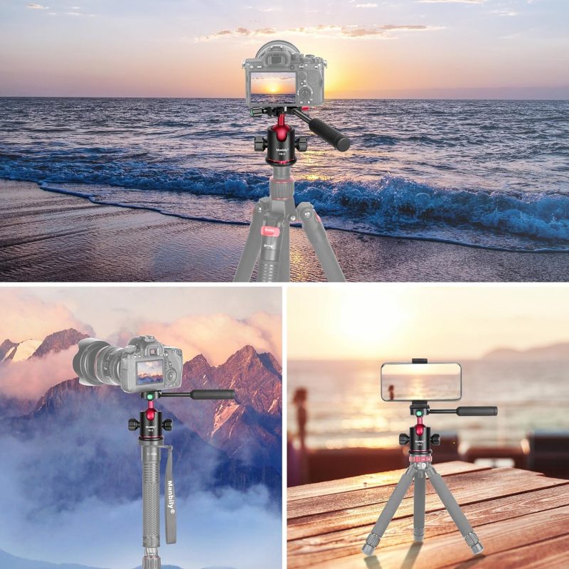 Ball Head, Manbily Tripod Ball Head with Handle, Pan Tilt Head with 1/4" Quick Release Plate, 360° Rotating Panoramic Metal Monopod Ball Head for DSLR Camera
