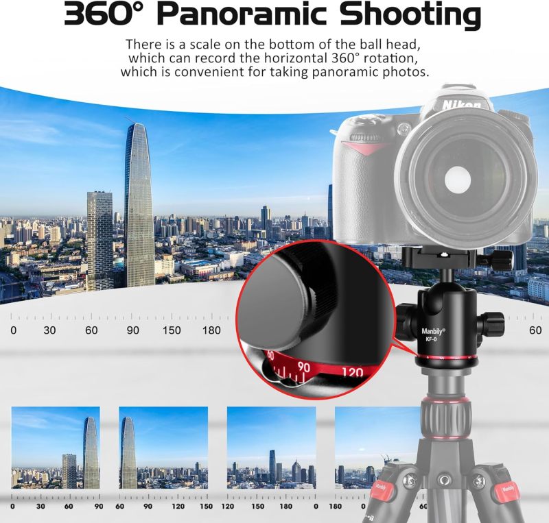 Ball Head Manbily Tripod Head Metal Aluminum Body 360° Panoramic Monopod Head with Extra Arca Swiss Quick Release Plate, Load up to 17.6lbs/8kg,Camera Head for DSLR, Camcorder, Slider (Red)