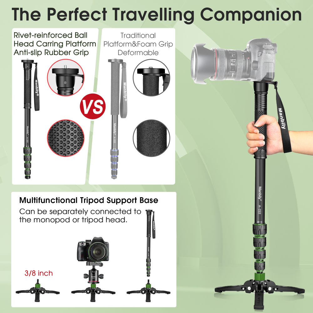 Manbily Camera Monopod with Feet, A-222 (RED/GREEN）