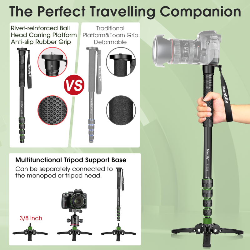 Manbily Camera Monopod with Feet, A-222 (RED/GREEN）