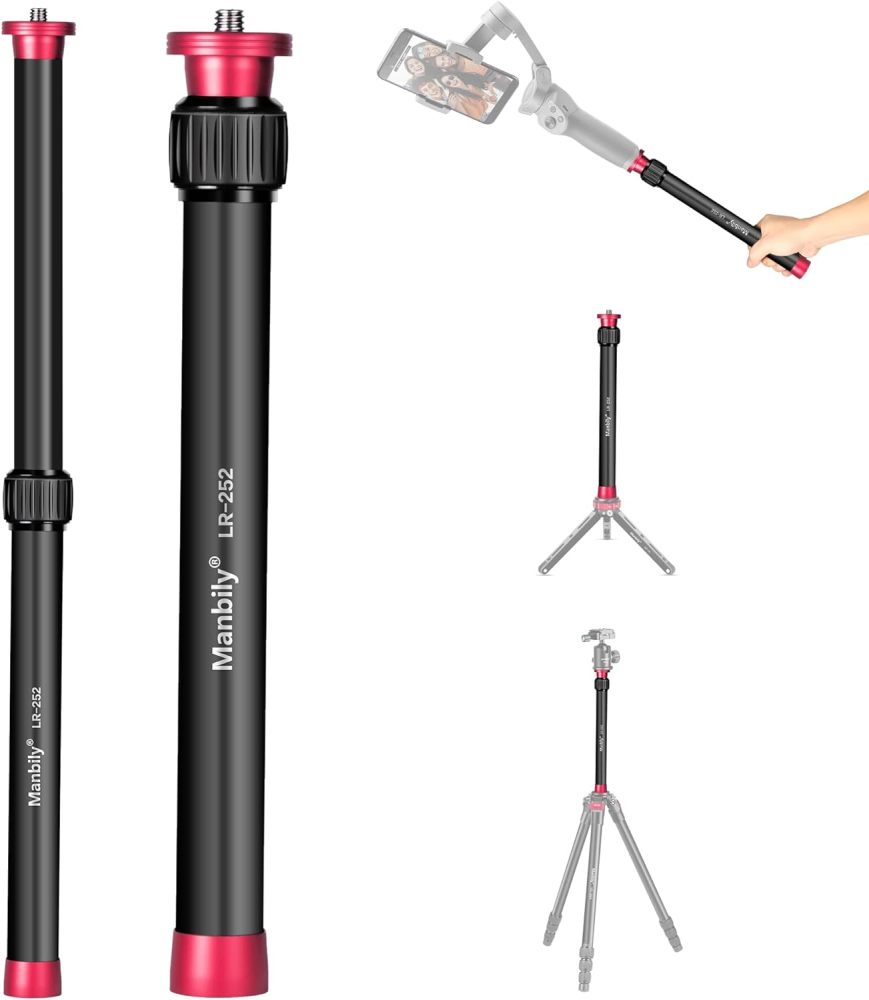 Manbily Gimbal Extension Pole Aluminium Tripod Centre Column Extension Rod 1/4" Thread 2 Section Tube for DJI OSMO Mobile 2 Zhiyun Smooth 4/Q Monopod DSLR Camera Phone Photo Selfies Video Vlog
