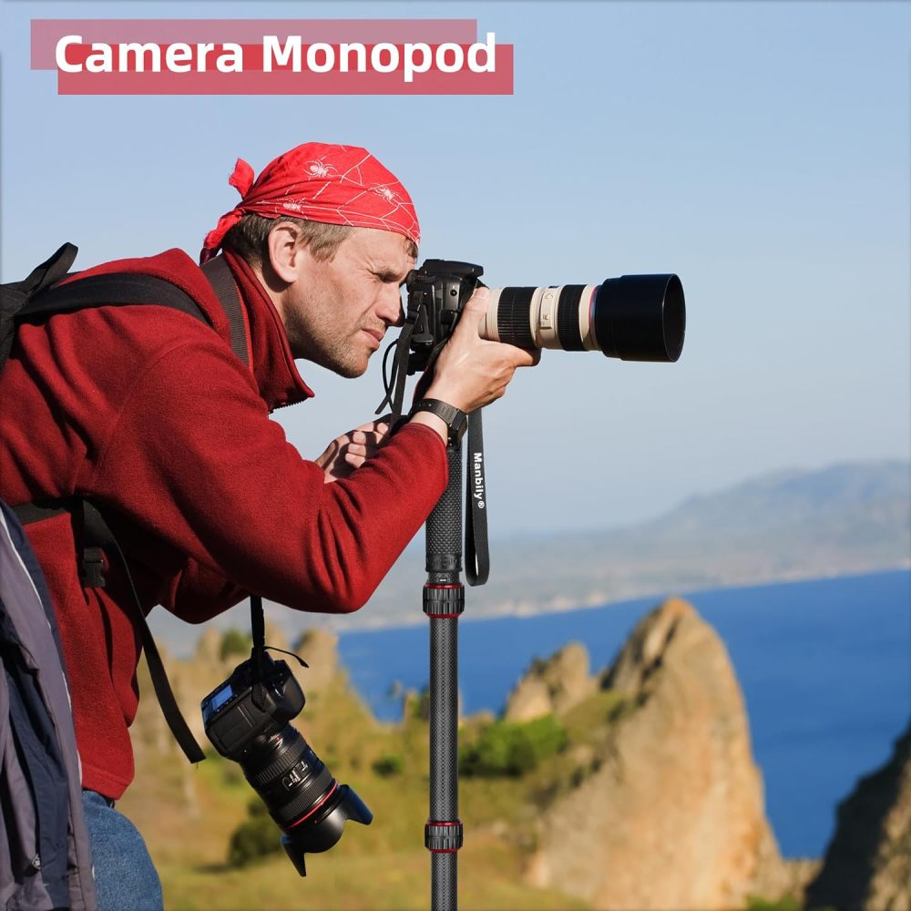 Manbily Monopod for Camera, C-777L 36mm Tube Carbon Fiber Camera Monopod with Walking Stick Handle, Portable Compact Lightweight Travel Monopod for DSLR Cameras