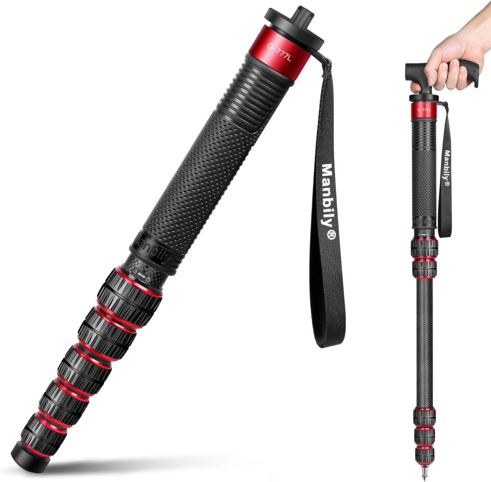 Manbily Monopod for Camera, C-777L 36mm Tube Carbon Fiber Camera Monopod with Walking Stick Handle, Portable Compact Lightweight Travel Monopod for DSLR Cameras