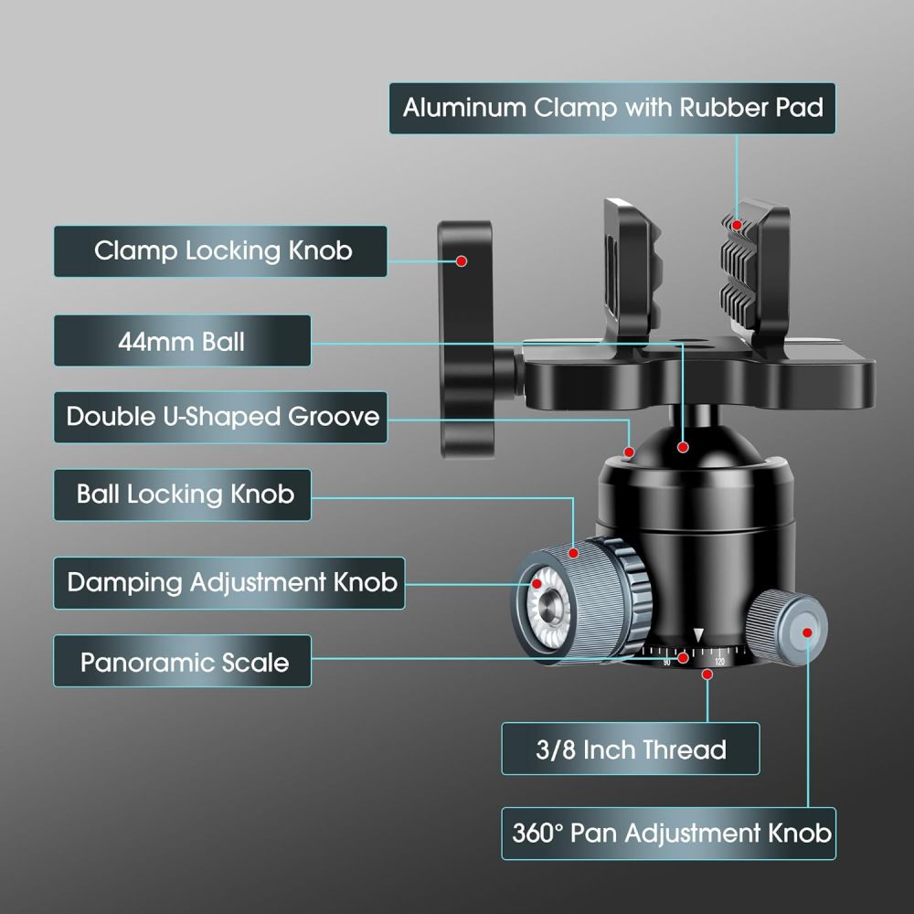 Manbily Shooting Saddle with 360° Ball Head, Aluminum Construction, Universal Rest Clamp for Hunting Shooting Stick Tripod, 44mm Large Ball, 44lbs/20kg Load Capacity, Black