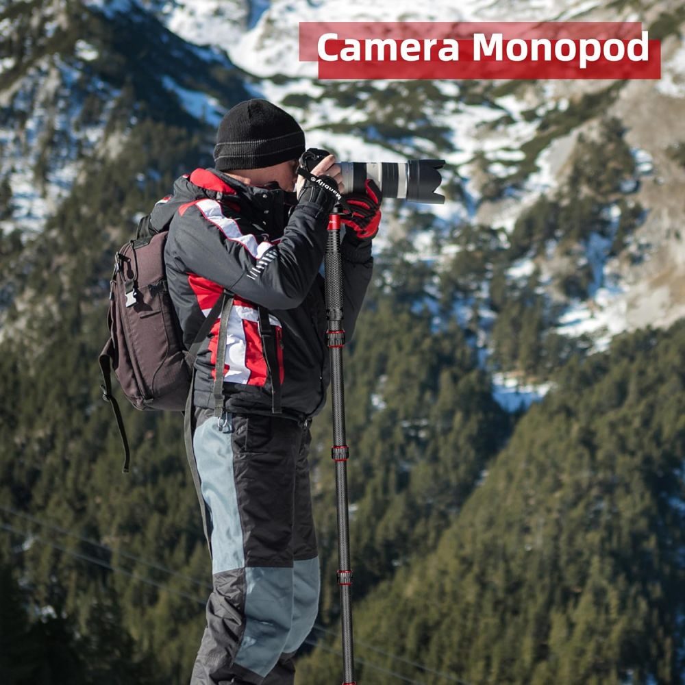 Manbily Camera Monopod Carbon Fiber 32mm Tube, Max. 33lbs (RED) C-666L