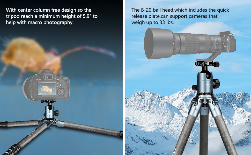 Manbily Compact Carbon Fiber Tripod for Camera, WZ-285C