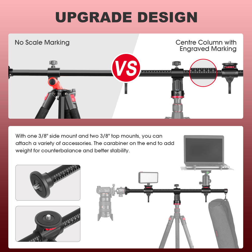 Manbily Tripod Extension Arm, 27.6" Horizontal Tripod Centre Column, Aluminum Tripod Accessory Bar 360° Rotatable Tripod Boom Arm, ZW-70