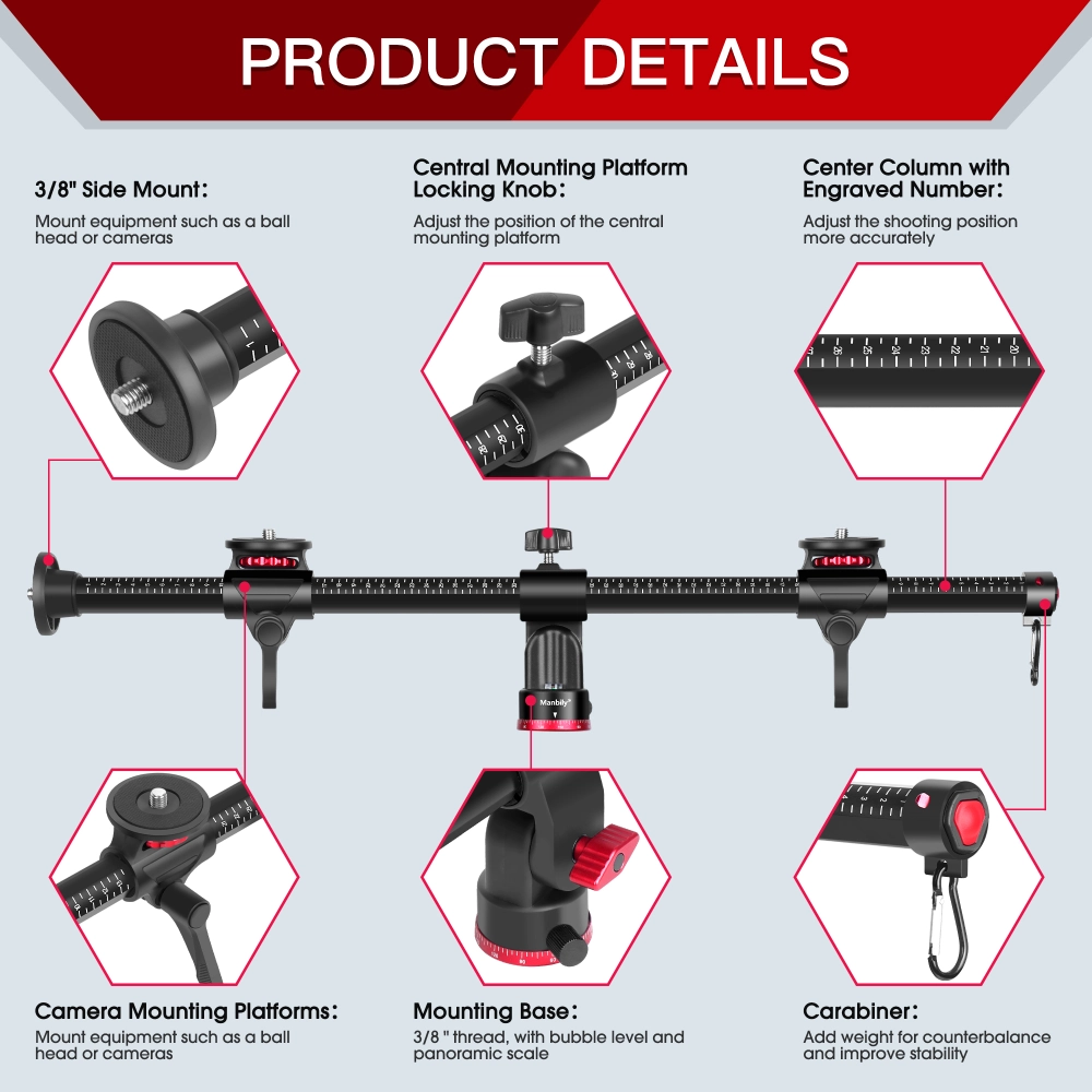 Manbily Tripod Extension Arm, Horizontal Tripod Centre