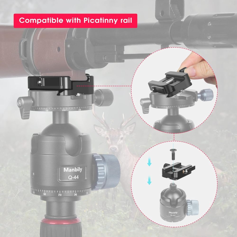 Manbily Picatinny Arca Swiss Clamp Plate, Dovetail Rail Picatinny/NATO to ARCA Adapter Hunting Tripod Mount-PA-01