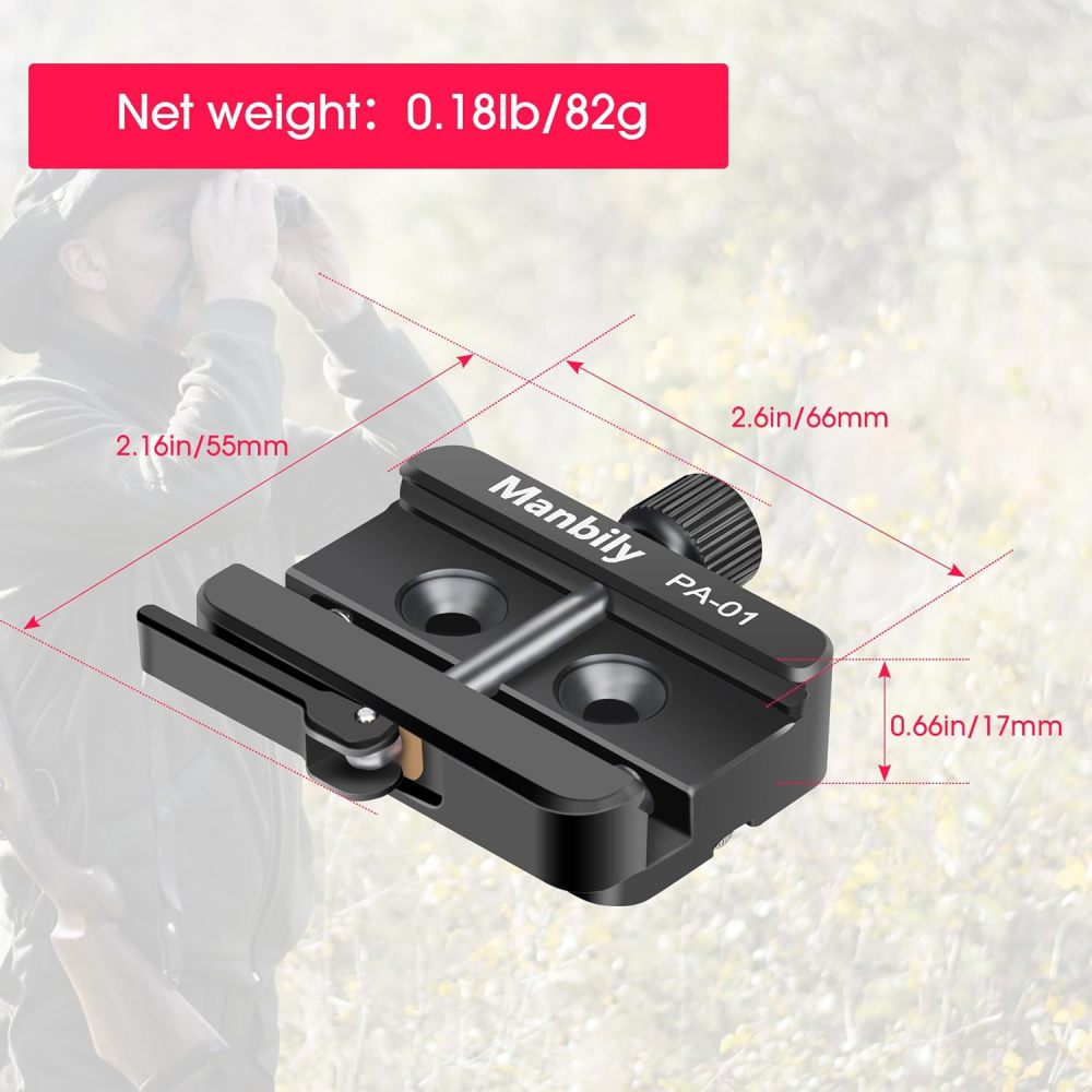 Manbily Picatinny Arca Swiss Clamp Plate, Dovetail Rail Picatinny/NATO to ARCA Adapter Hunting Tripod Mount-PA-01