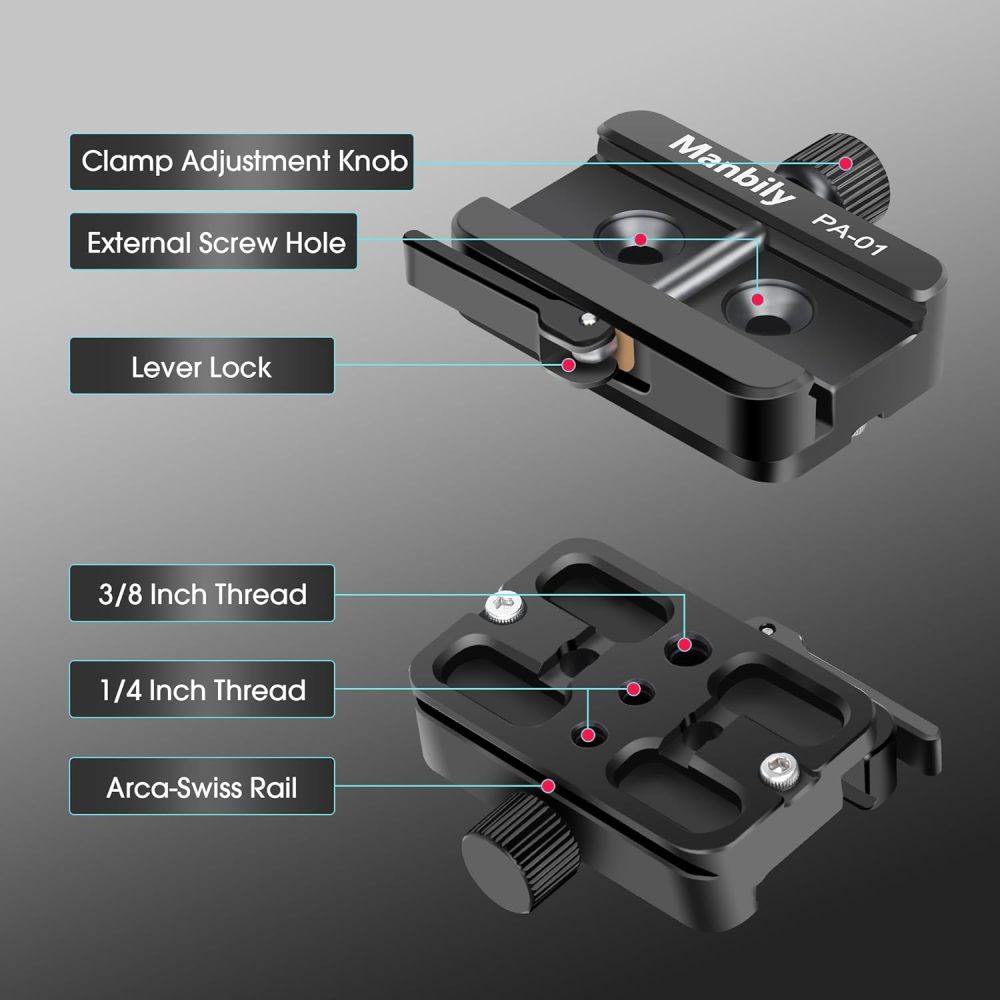 Manbily Picatinny Arca Swiss Clamp Plate, Dovetail Rail Picatinny/NATO to ARCA Adapter Hunting Tripod Mount-PA-01
