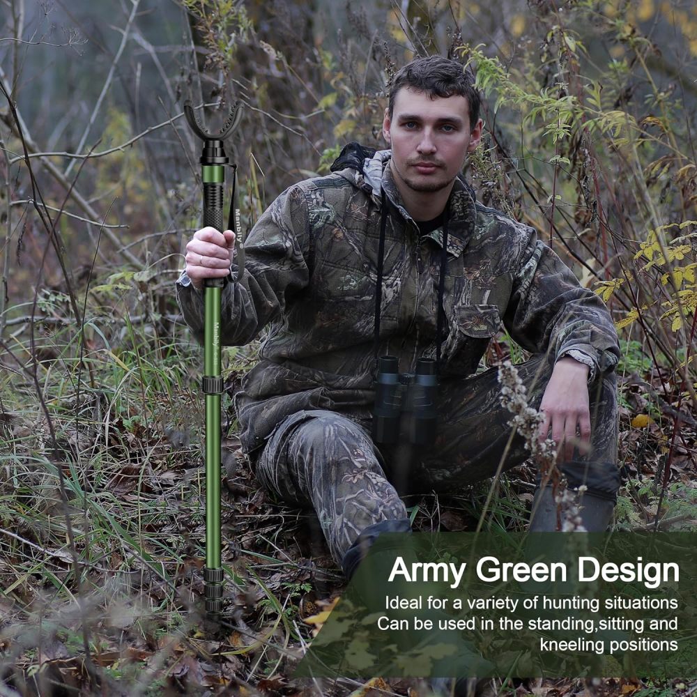 Manbily Shooting Monopod for Hunting, Aluminum Stand with U Shaped Rest Head and Walking Stick Handle, up to 68 inch-Green (No Base)