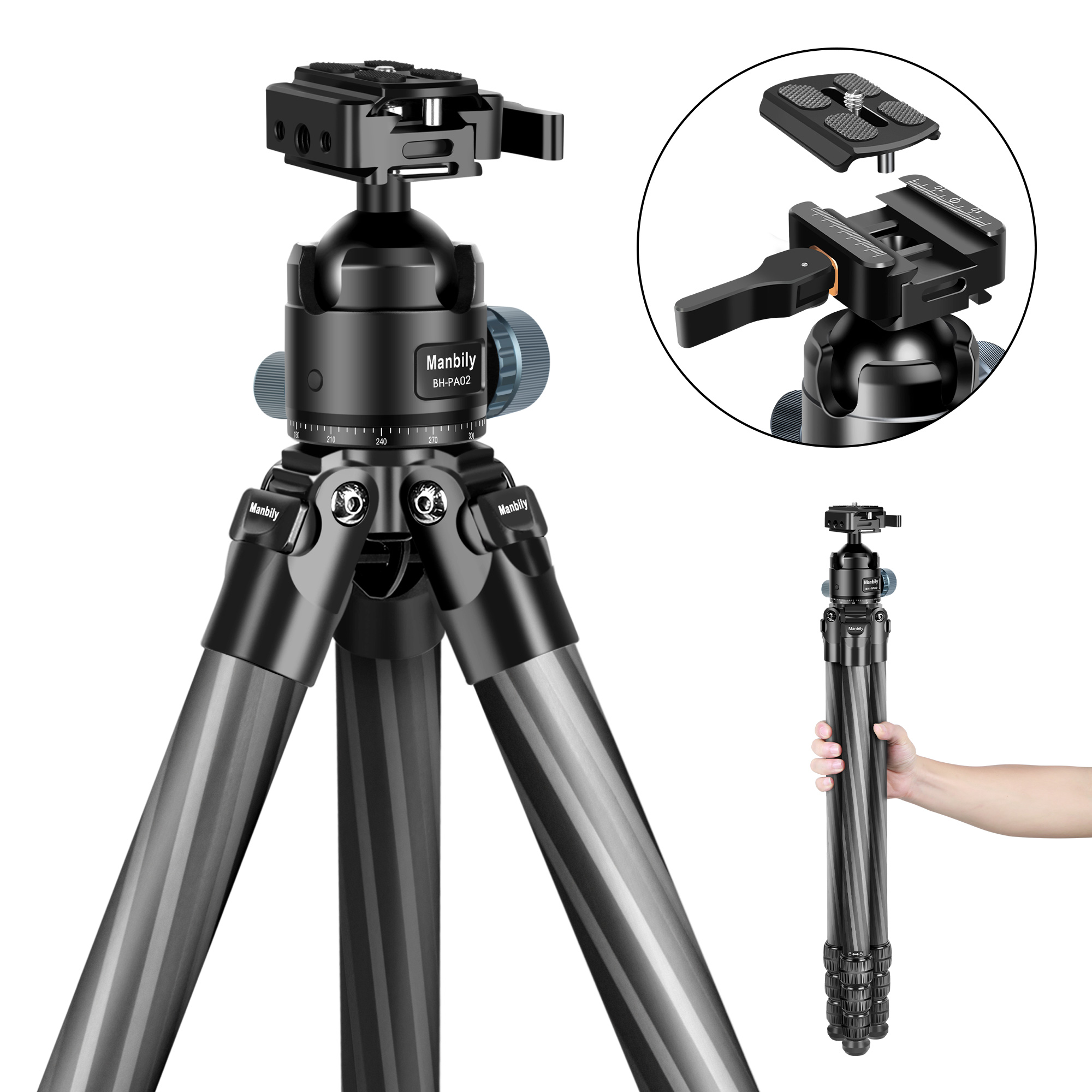 Manbily Tripod for Shooting & Camera with Picatinny to Arca Swiss Adapter 360° Ball Head Set for