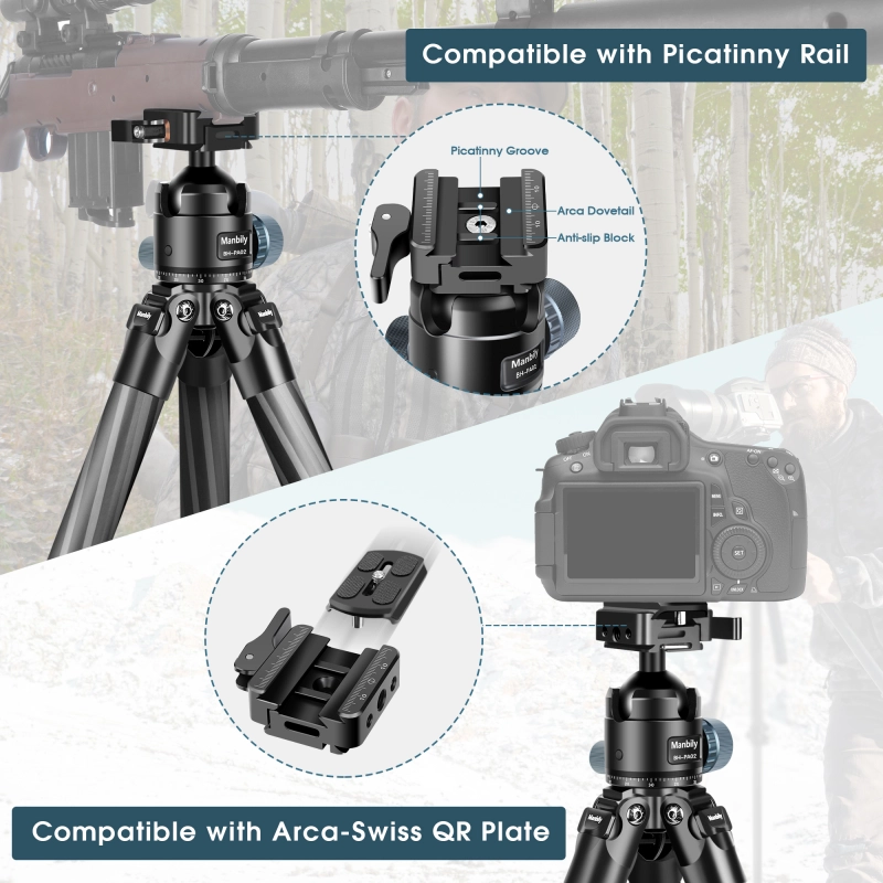 Manbily WZ-324PA Tripod for Shooting & Camera with Picatinny to Arca Swiss Adapter 360° Ball Head Set for Hunting