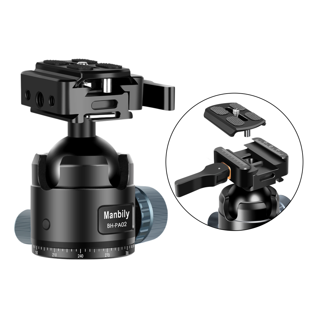 Manbily BH-PA02 360° Ball Head for Shooting & Camera with Picatinny to Arca Swiss Adapter, 44mm Large Ball, 44lbs Load Capacity