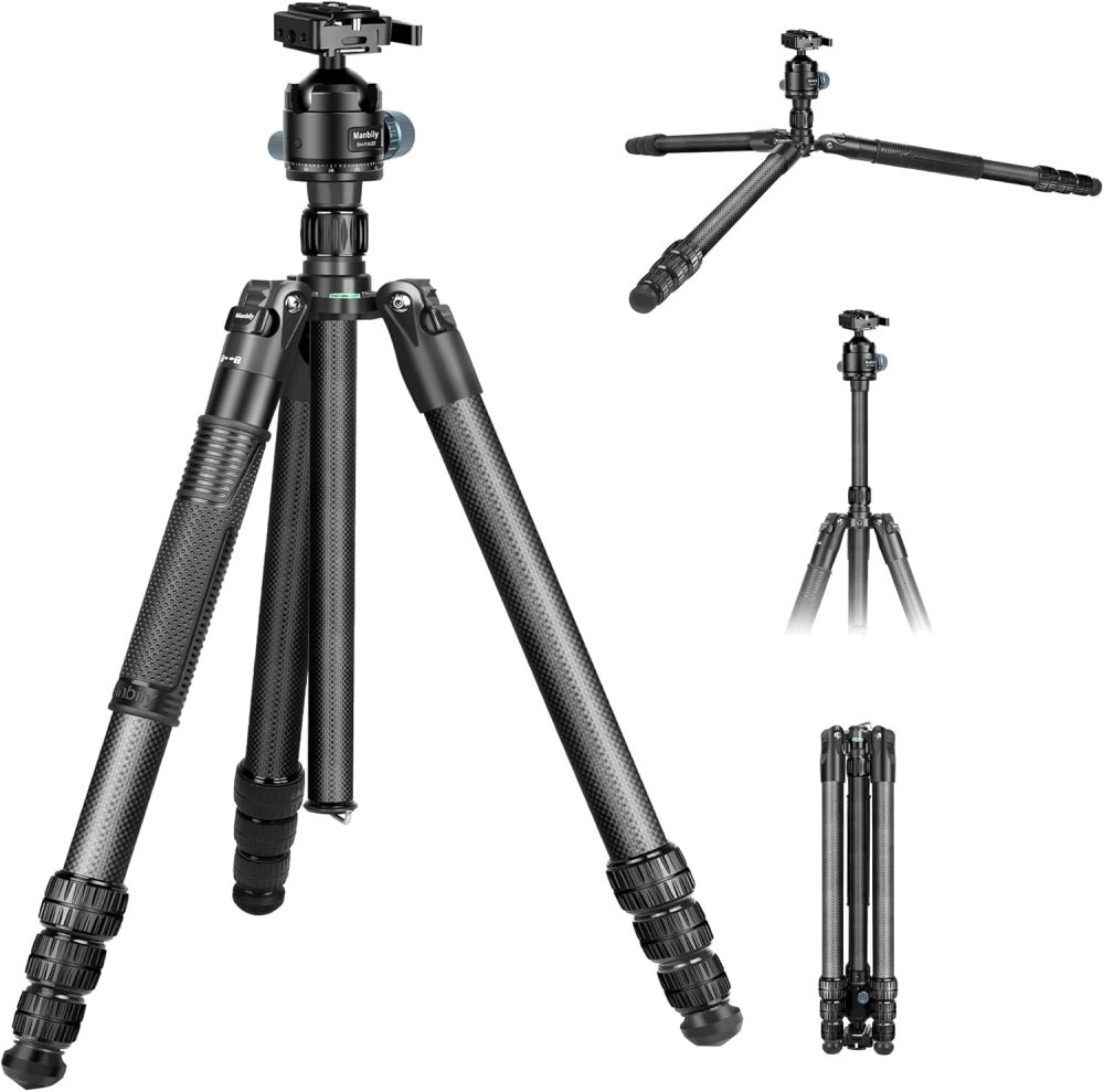 Manbily Camera Tripod, Carbon Fiber Tripod with 44mm Low Profile Ball Head, Heavy Duty Stable Camera Stand Detachable Monopod, 36mm Max Leg Tube, Max Load 44lbs/20kg (MC-364)