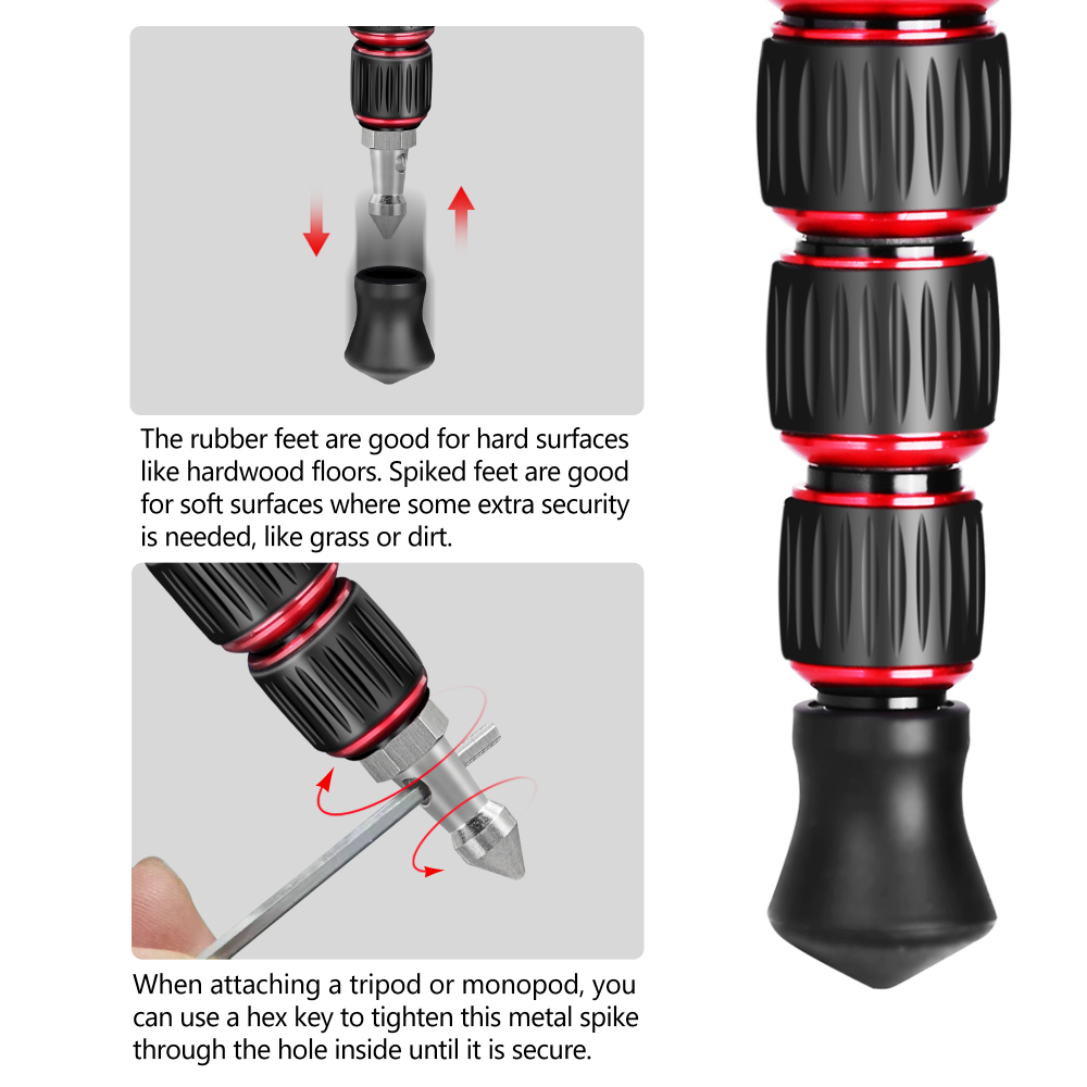 Manbily 3Pcs Non-slip Rubber Foot & Metal Spike 3/8 inch for Camera Tripod Monopod