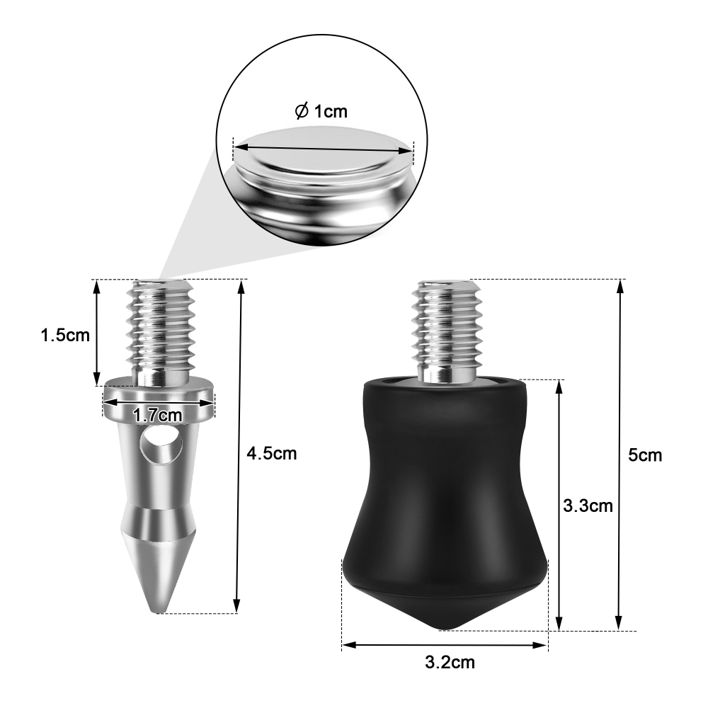 Manbily 3Pcs Non-slip Rubber Foot & Metal Spike 3/8 inch for Camera Tripod Monopod