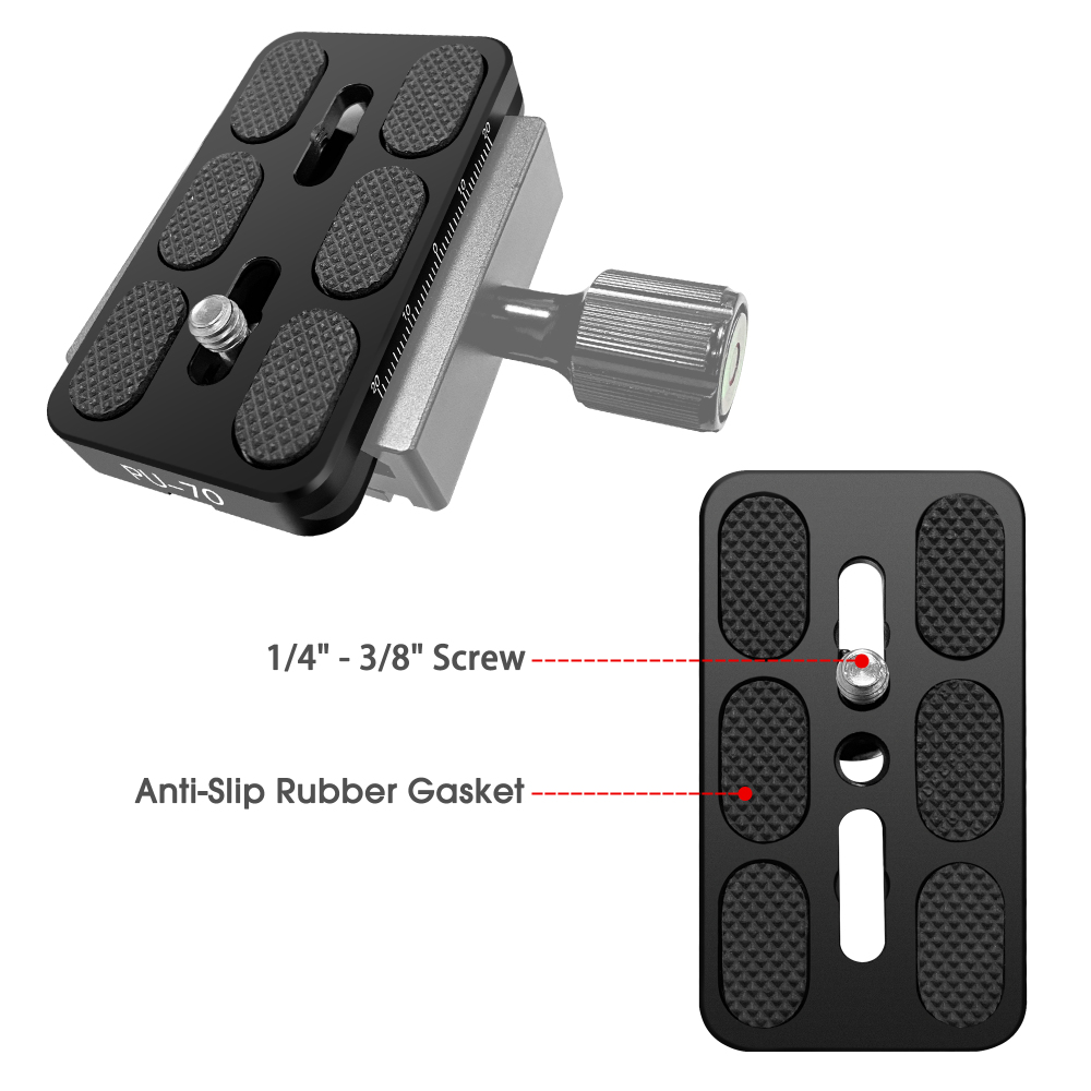 Manbily Tripod Head Quick Release Plates 1PCS for Ball Head, (70mm*38mm*10mm) Tripod Adapter Mount Arca-Swiss PU-70