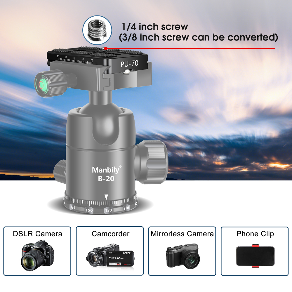 Manbily Tripod Head Quick Release Plates 1PCS for Ball Head, (70mm*38mm*10mm) Tripod Adapter Mount Arca-Swiss PU-70