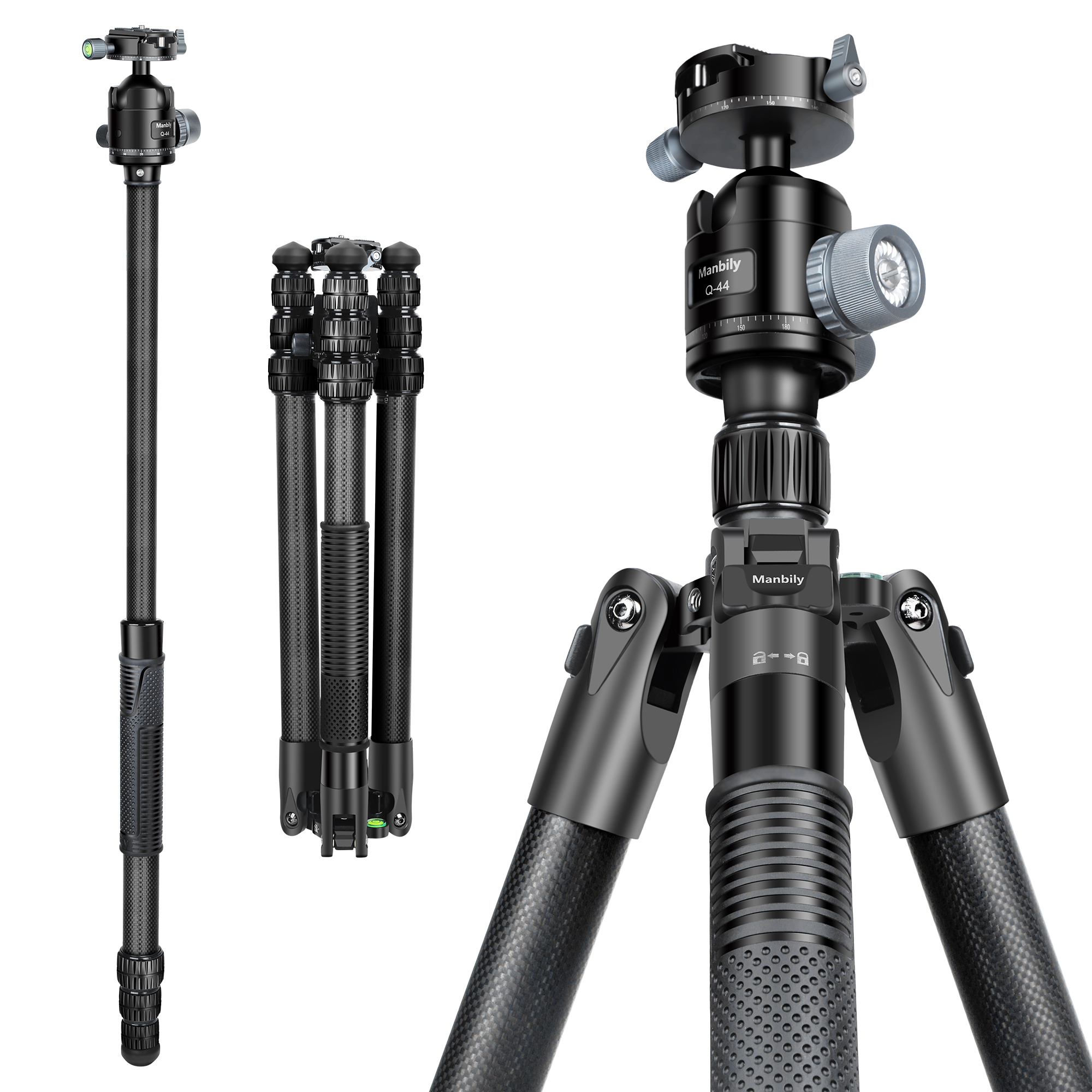 Manbily MC-324 Carbon Fiber Camera Tripod of 32mm Tube with 44mm 360° Panorama Ball Head to Acra Swiss for Photography