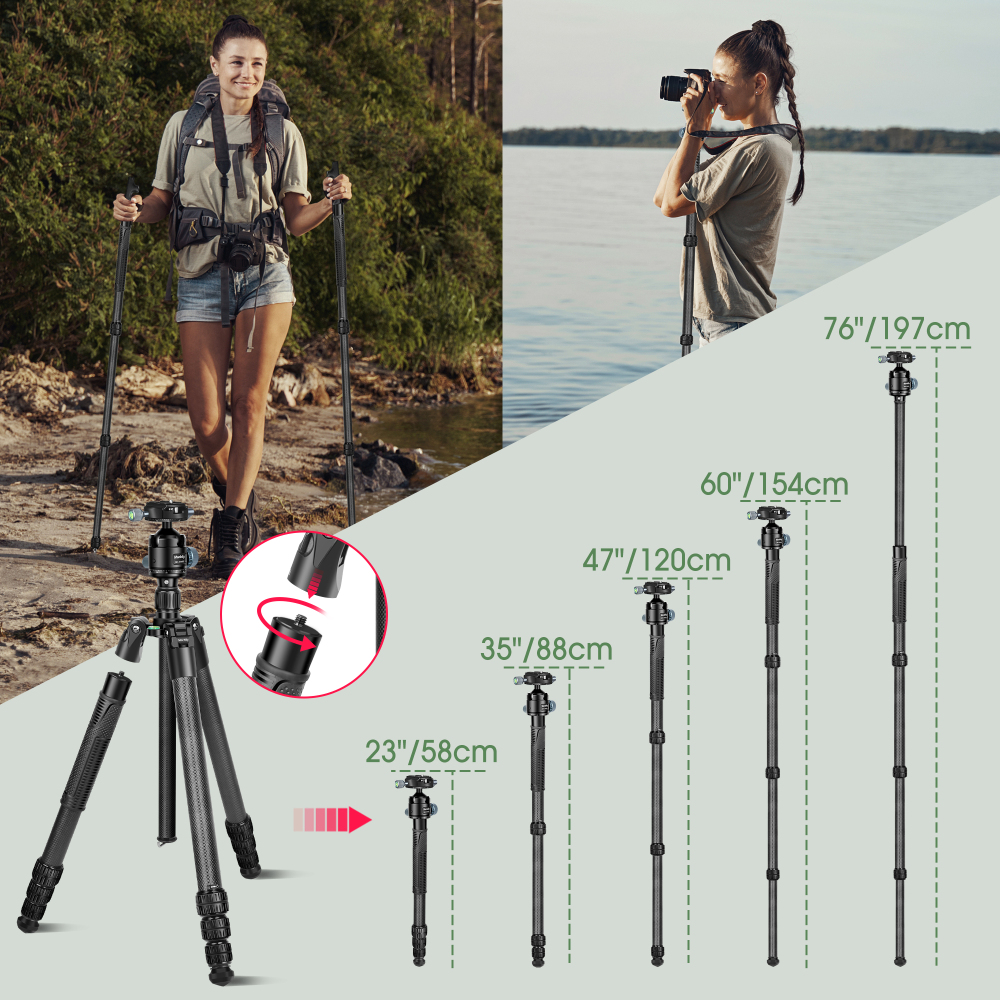 Manbily MC-324 Carbon Fiber Camera Tripod of 32mm Tube with 44mm 360° Panorama Ball Head to Acra Swiss for Photography