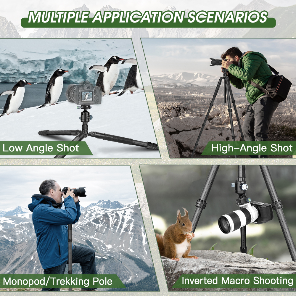 Manbily MC-324 Carbon Fiber Camera Tripod of 32mm Tube with 44mm 360° Panorama Ball Head to Acra Swiss for Photography