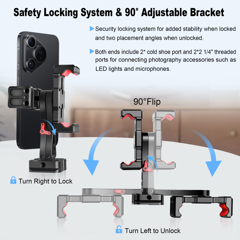 Manbily Dual Cell Phone Hold for Tripod , 1/4”, 3/8”, Acra Swiss with Cold Shoe Expansion Port SP-12