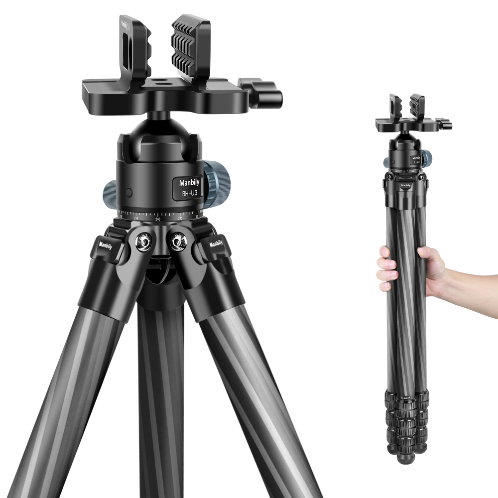 Manbily WZ-324 Carbon Fiber Tripod & BH-U3 Saddle Ball Head Set for Hunting, 32mm Tube, 44mm Diameter Ball, Max. Load 44lbs/20kg