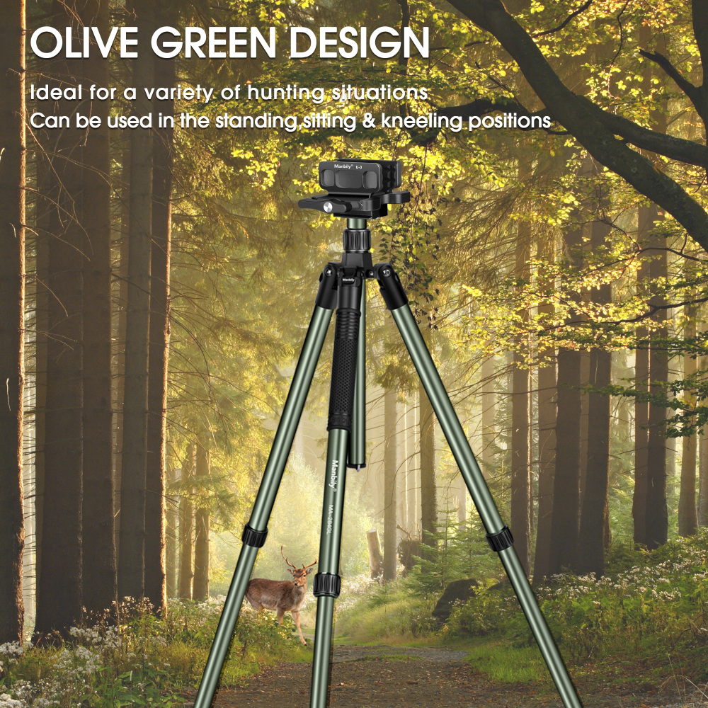 Manbily Shooting Tripod with Saddle Mount Set for Hunting, MA-284GL + U-3 (Green / Black)