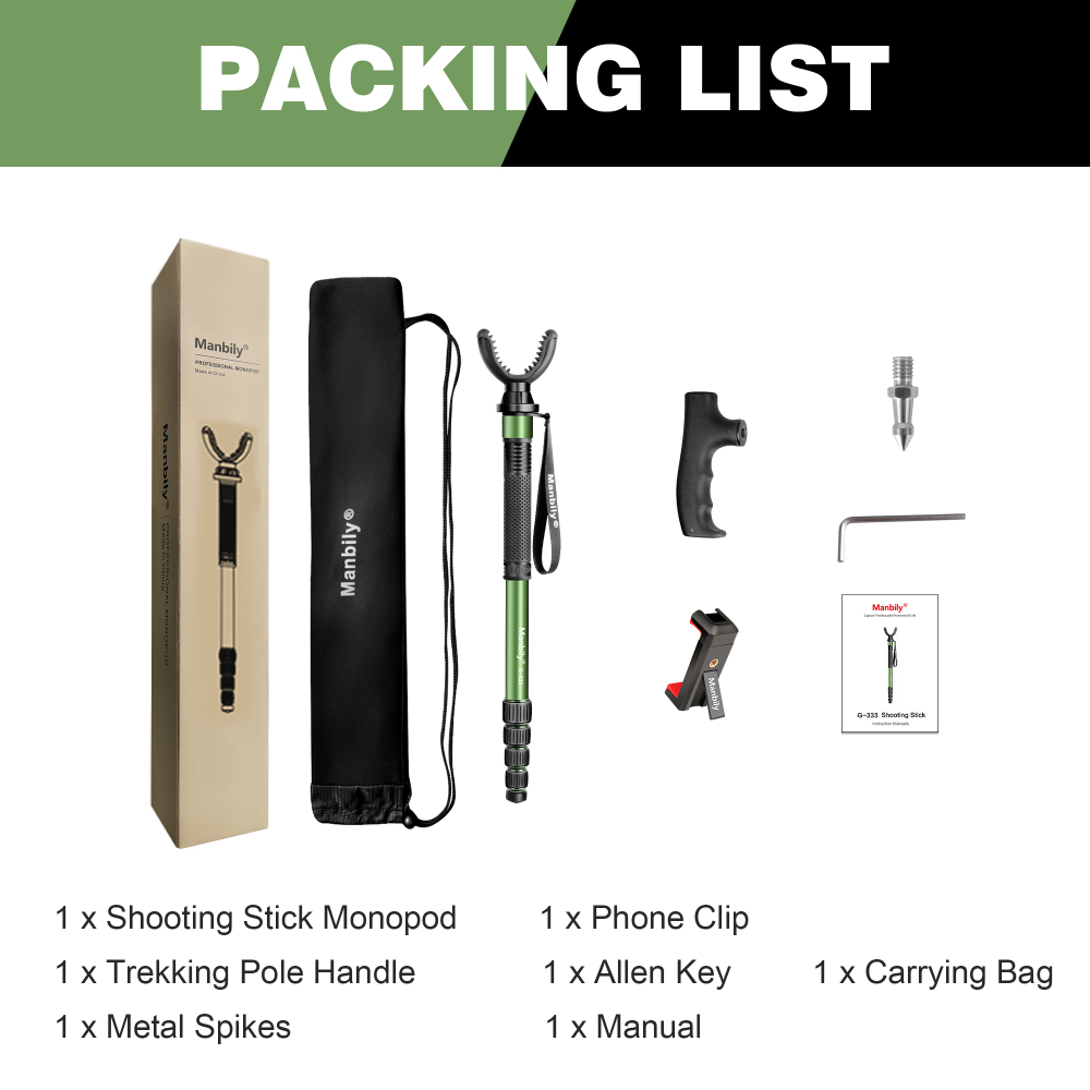 Manbily Shooting Stick Monopod with Walking Stick Handle (No Base)