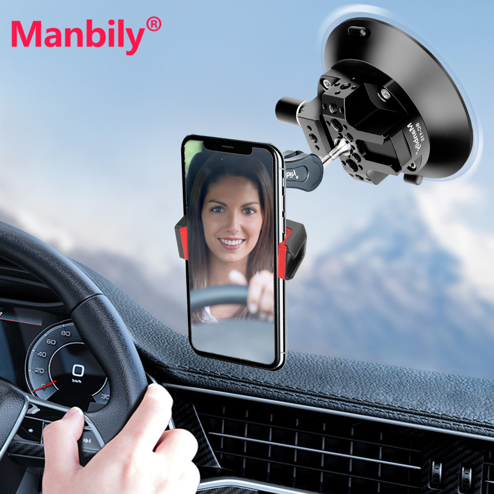 Manbily SC-115, 4.6''Camera Suction Cup Mount, Pump Vacuum Mount with Hot Shoe &  1/4'' 3/8'' Thread Holes, Compatible with Action Cameras,DJI,Osmo Action,Pocket, Camera car mounts