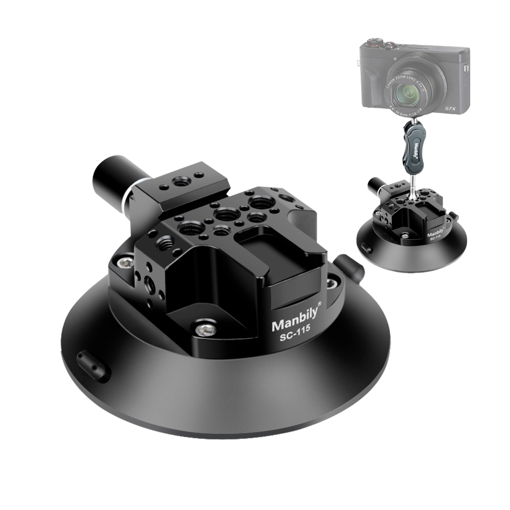 Manbily SC-115, 4.6''Camera Suction Cup Mount, Pump Vacuum Mount with Hot Shoe &  1/4'' 3/8'' Thread Holes, Compatible with Action Cameras,DJI,Osmo Action,Pocket, Camera car mounts