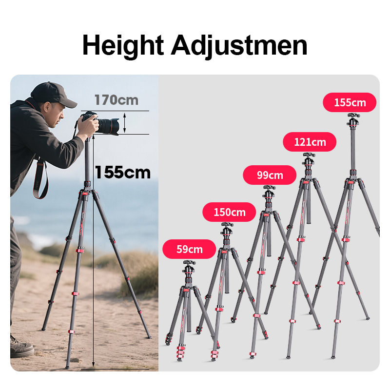 Manbily Camera Carbon fiber Travel Lightweight Tripod PH-20 with Ball Head, Quick Deploy Design with Metal Buckle