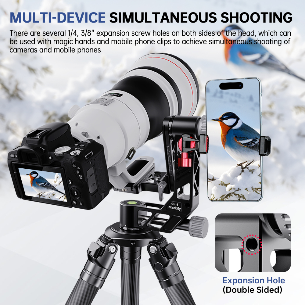 Manbily GH-3 Panoramic Gimbal Tripod Head 360 Degree Tripod Heads for DSLR Camera with Quick Release Lever Lock