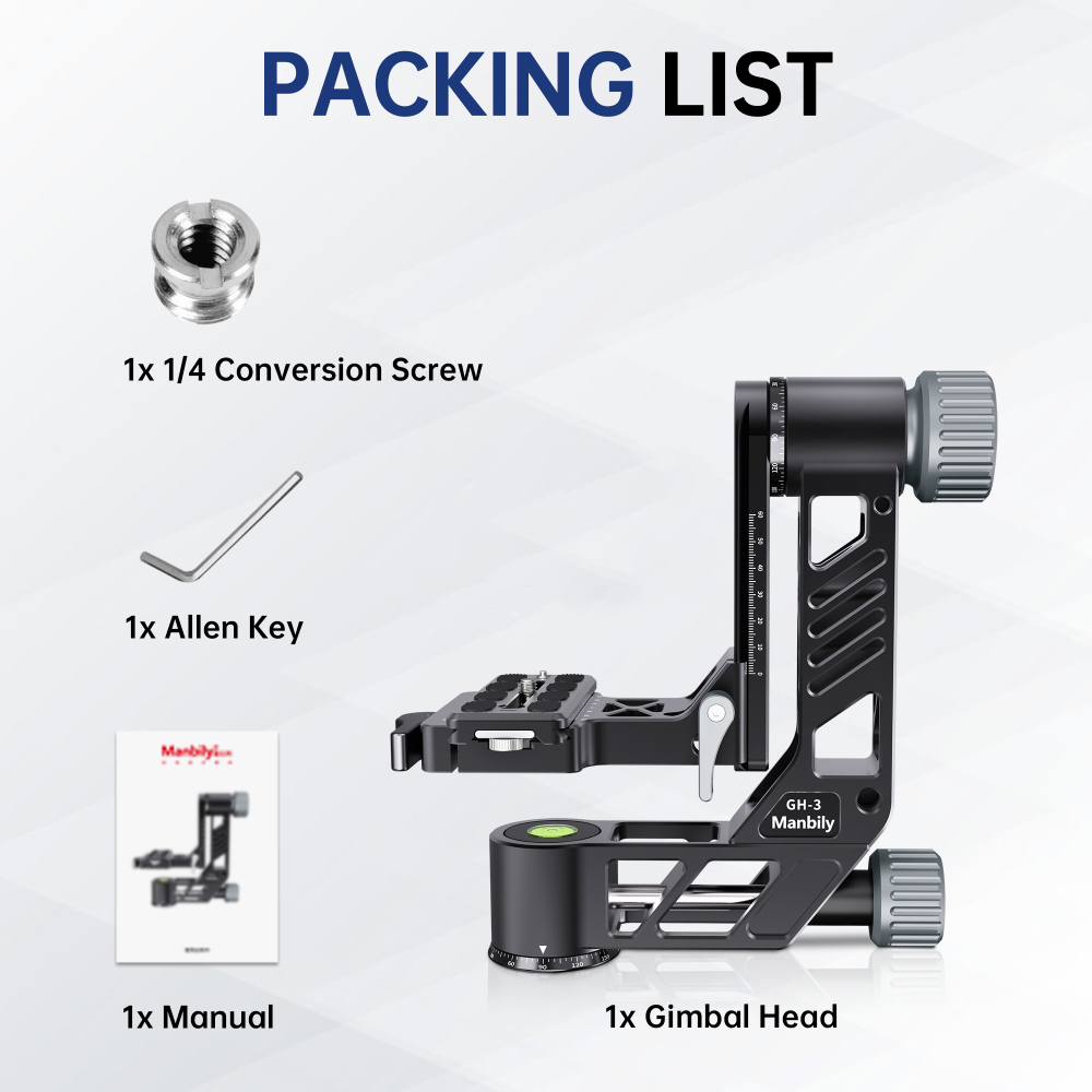 Manbily GH-3 Panoramic Gimbal Tripod Head 360 Degree Tripod Heads for DSLR Camera with Quick Release Lever Lock